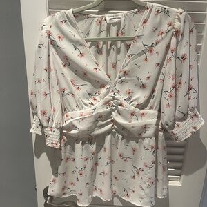 White and pink Floral Top